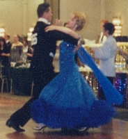 Ballroom Competition in San Francisco, circa 2001: Four Firsts in Tango, Fox Trot, English Waltz and Quick Step. Men wear numbers on our back when competing, like runners in the Olympics